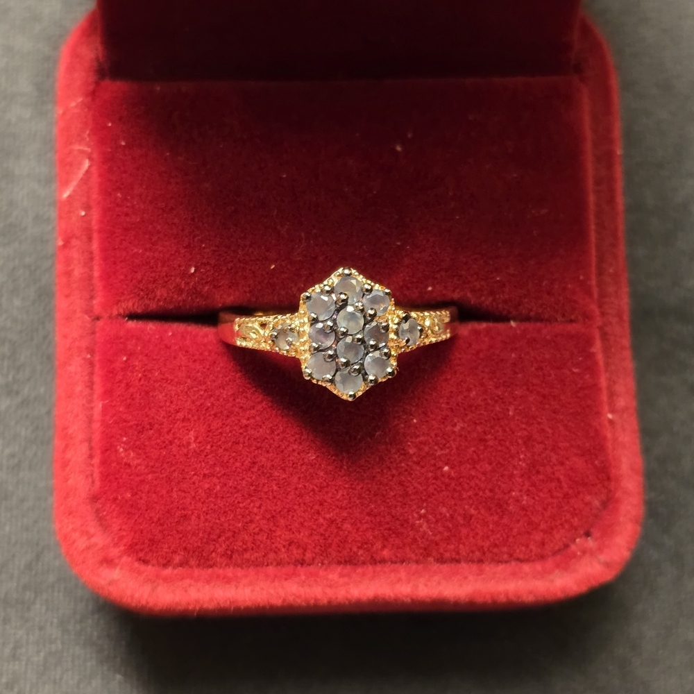 .925 Gold Plated Sterling Silver Narsipatnam Stone Ring. Size 7